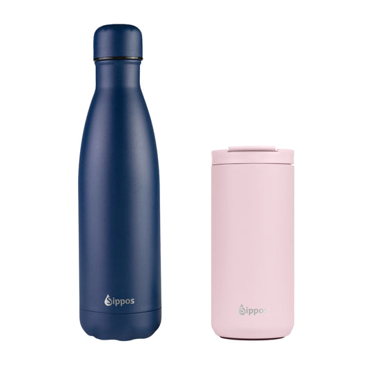 Комплект термо бутилка за вода и термо чаша Pink & Blue.