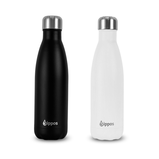 Комплект термо бутилки за вода Midnight Black и Pure White.